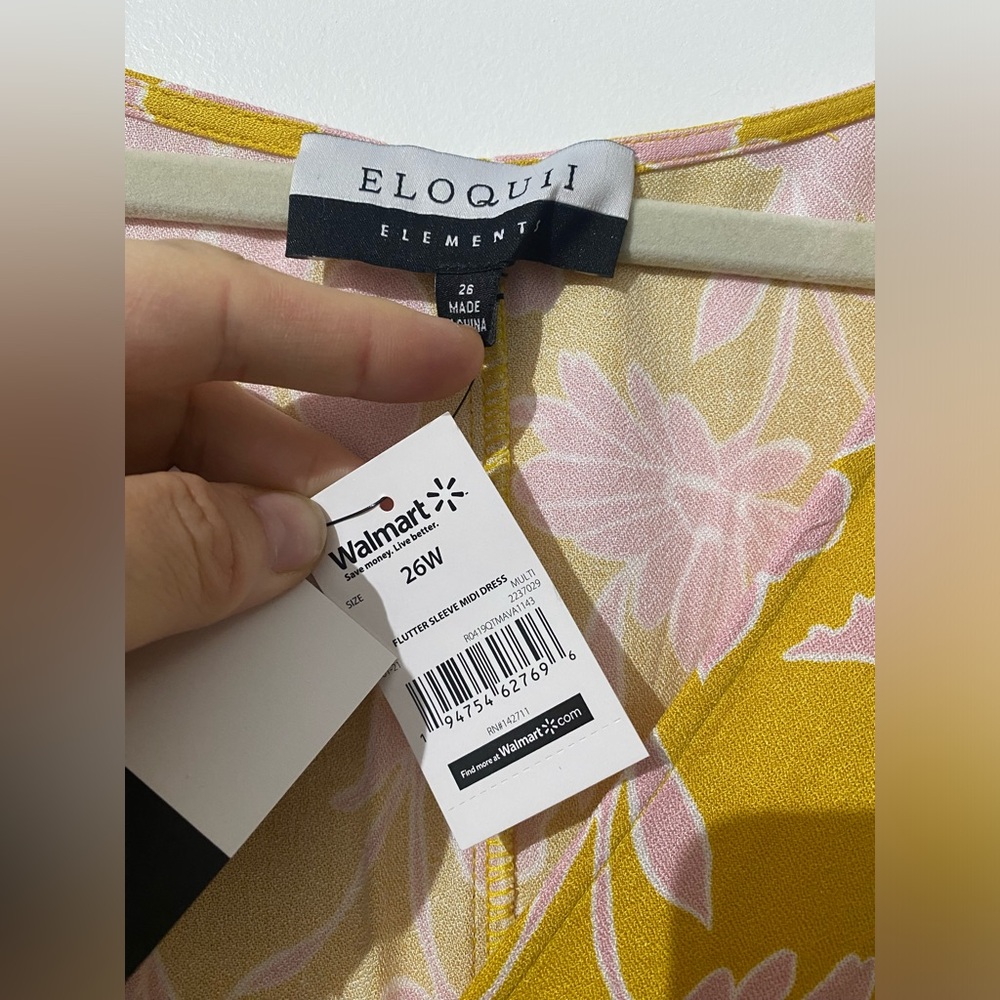 Eloquii Elements Flutter Sleeve Yellow Floral Midi Dress - Picture 5 of 6